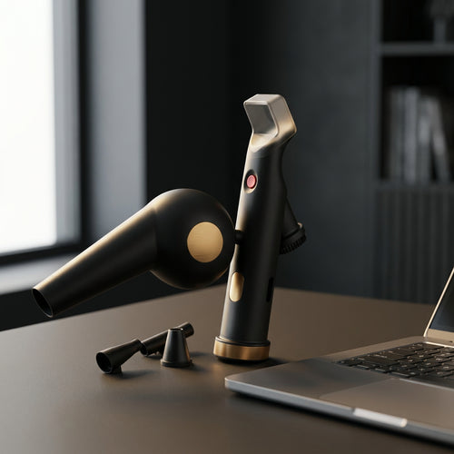 GravN Air Duster on a desk beside a laptop