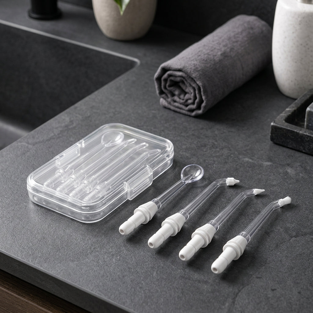GravN Hydro Tip Set with case on a vanity