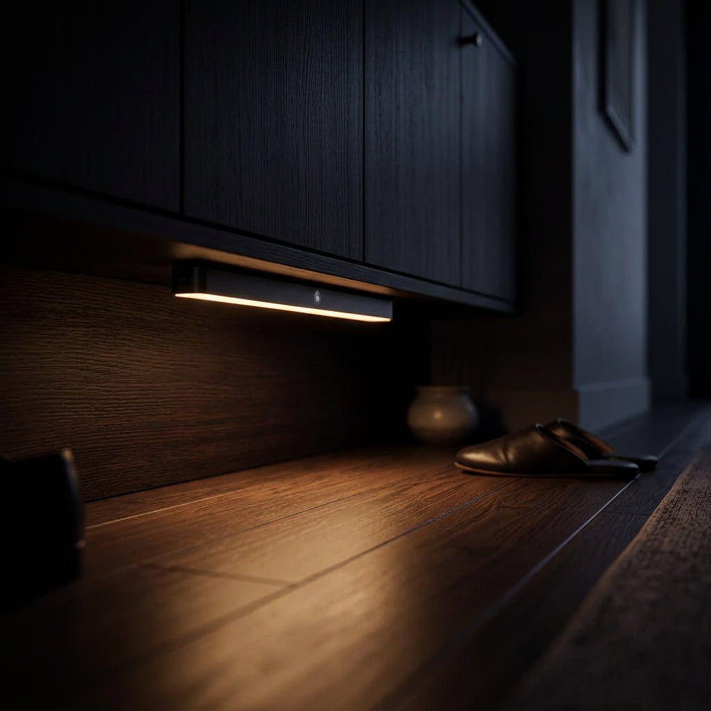 GravN Sensor Night Light glowing in a dark hallway