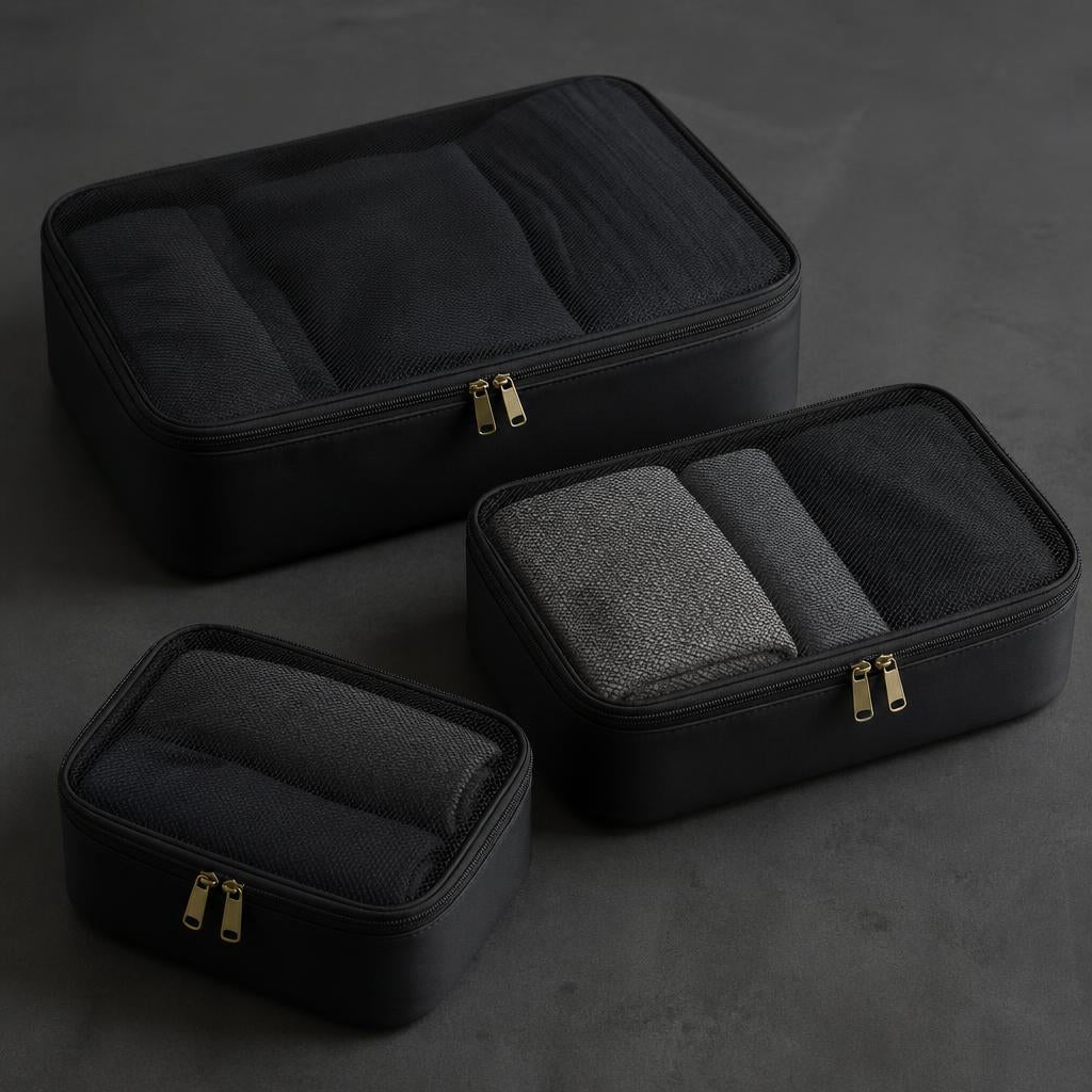 GravN Travel Packing Cube Set — three charcoal packing cubes product photo